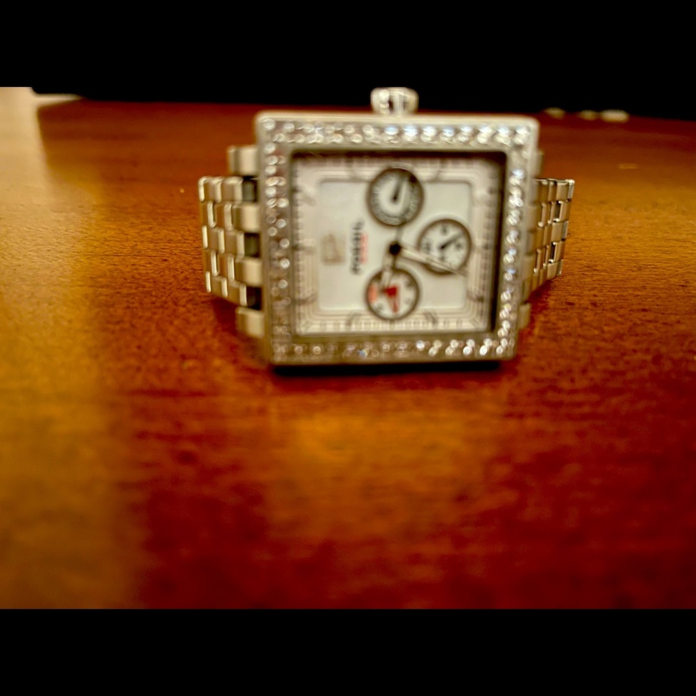 Fossil chrome silver Chronograph crystal face large ladies watch